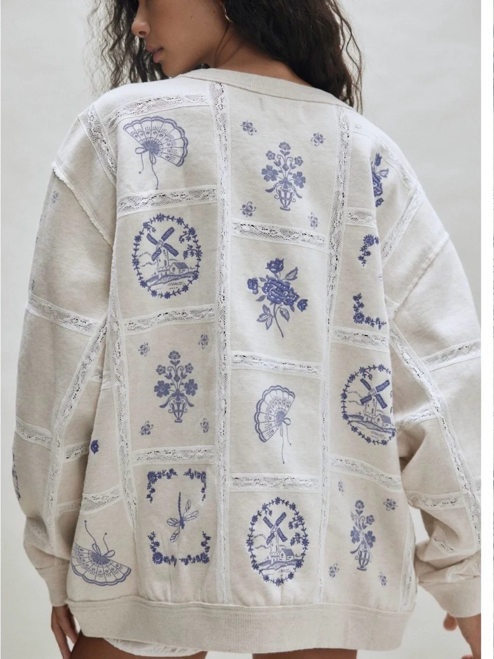 Free People Rudy Lace Embroidered Patchwork Sweatshirt 💯 Cotton NWT